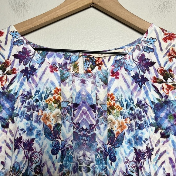 Soft Surroundings Women Santamar Top Petite Large Watercolor Floral Short Sleeve - Picture 2 of 11